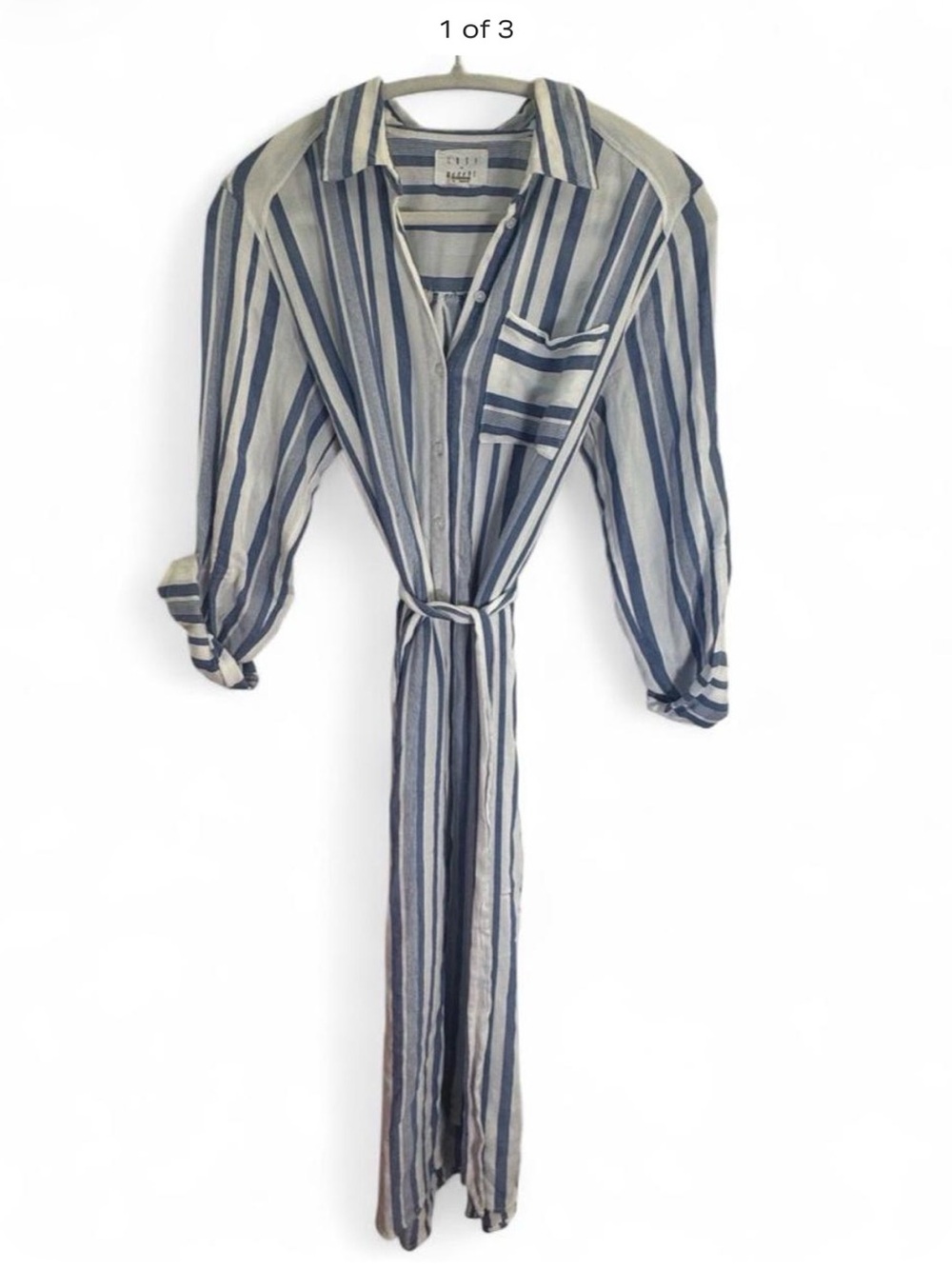 Lost + Wander Blue and White Striped Maxi Shirt Dress